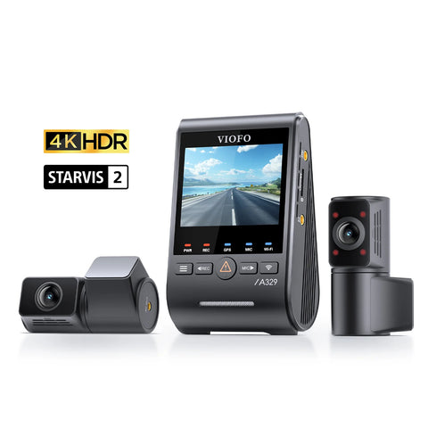 VIOFO A329S 3CH First 4K 30FPS Front + 2K Wide 210° FOV Fisheye Cabin + 2K Rear Dash Cam with STARVIS 2 Sensor 3-Channel HDR, Support SSD Storage