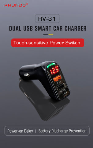 Rhundo RV-31 Dual Port Multi-function USB Car Charger with Touch Sensor